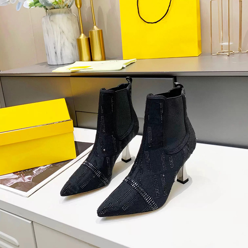 

Sexy Stiletto Heels Ankle Boot Designer Woman Leather Elastic Fashion Booties 5.5 8.5CM High-heeled Pointed Toe Womens Boots Shoes, 1#