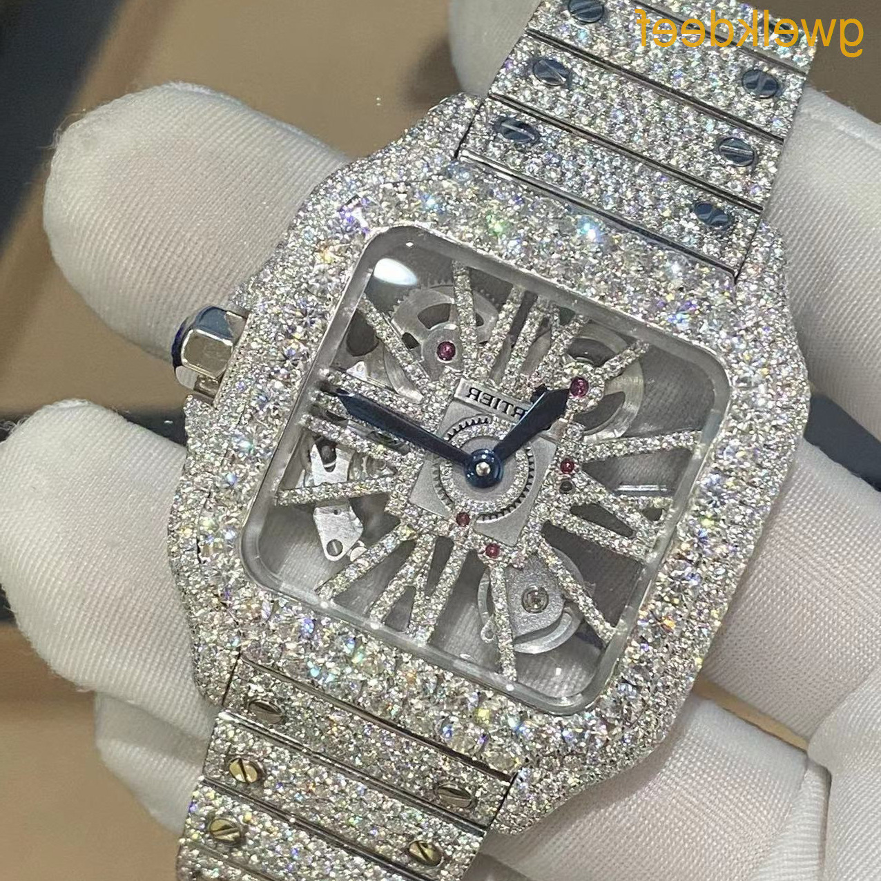 

Tiktok explosion celebrity high-end large dial Wristwatches diamond-studded star three-eye diamond-studdeds waterproof quartz watch Z1UJ, Moissanite