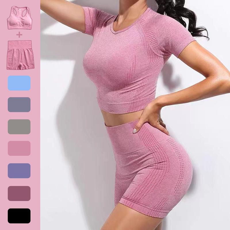 

Yoga Outfit 2/3/5 Pcs Seamless Women Set Bra Activewear Gym Wear Short Sleeve Crop Top Long High Waist Leggings TracksuitYoga, Bra pants -wine red