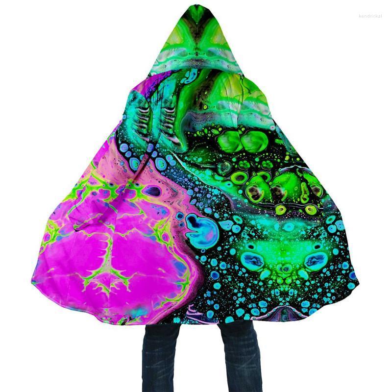 

Men' Trench Coats Fashion Winter Mens Cloak Tie-dye Art 3D Print Full Fleece Hooded Coat Unisex Casual Thick Warm CloakMen' Men'sMen' Ken, Beige