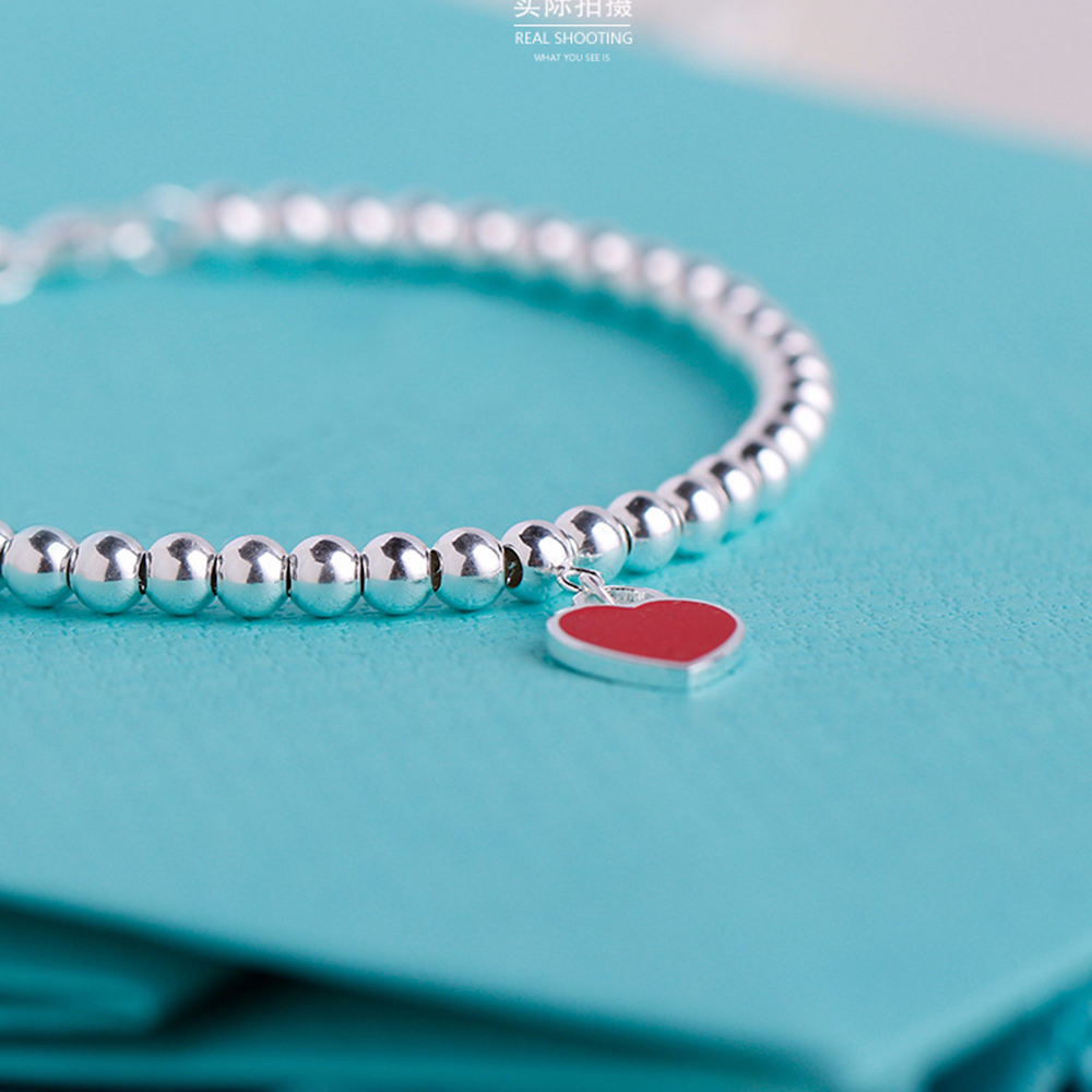 TIFF925 Srebrna marka marki luksusowe logo wieczne para pasmowe pasme bransoletka t serdeczne kulki 4 mm bransoletki dla kobiet miłość różowy urok bransoletki projektant biżuteria