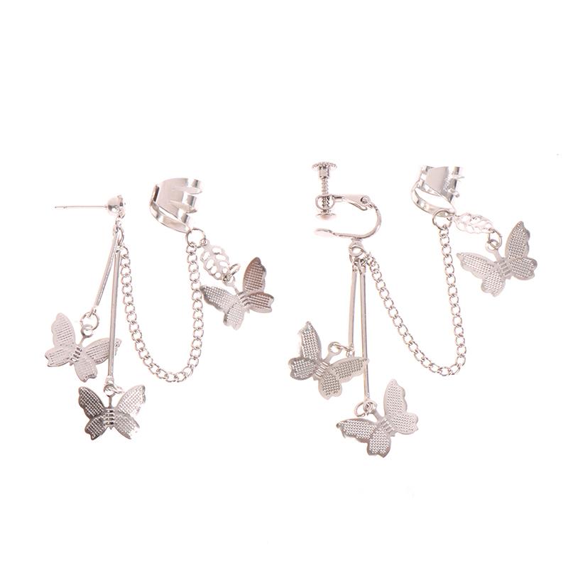 

Dangle & Chandelier Geometric Butterfly Earring Cuff Clip On Earrings Ear Bone Metal Chain Cuffs Women JewelryDangle