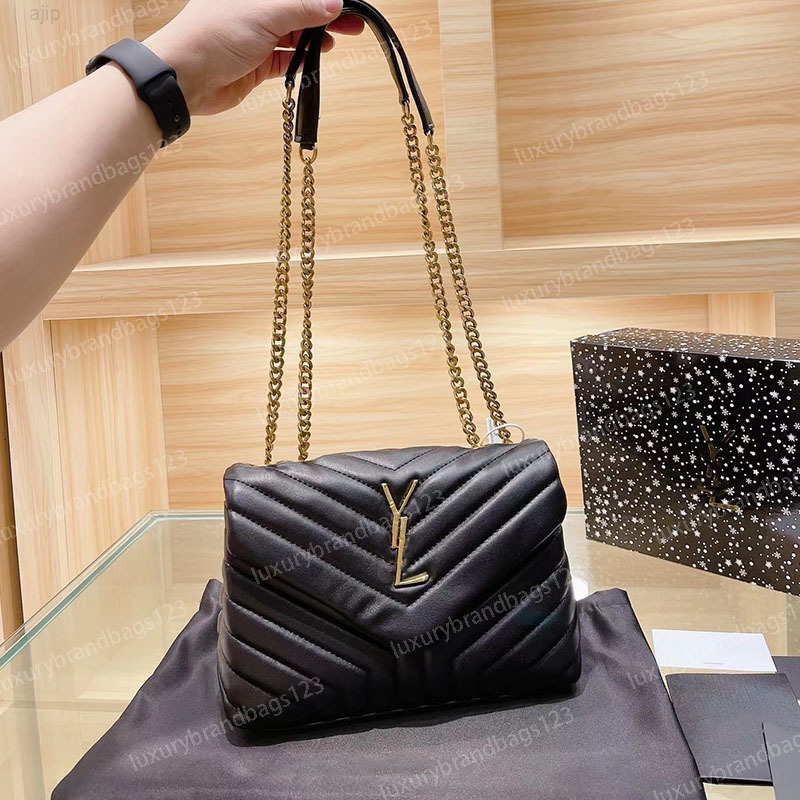 

Designer bags Women Purse SUNSET High Quality Chain Shoulder LOULOU Handbag Genuine Leather Fashion Crossbody bag Messenger luxuries, Black-silver chain