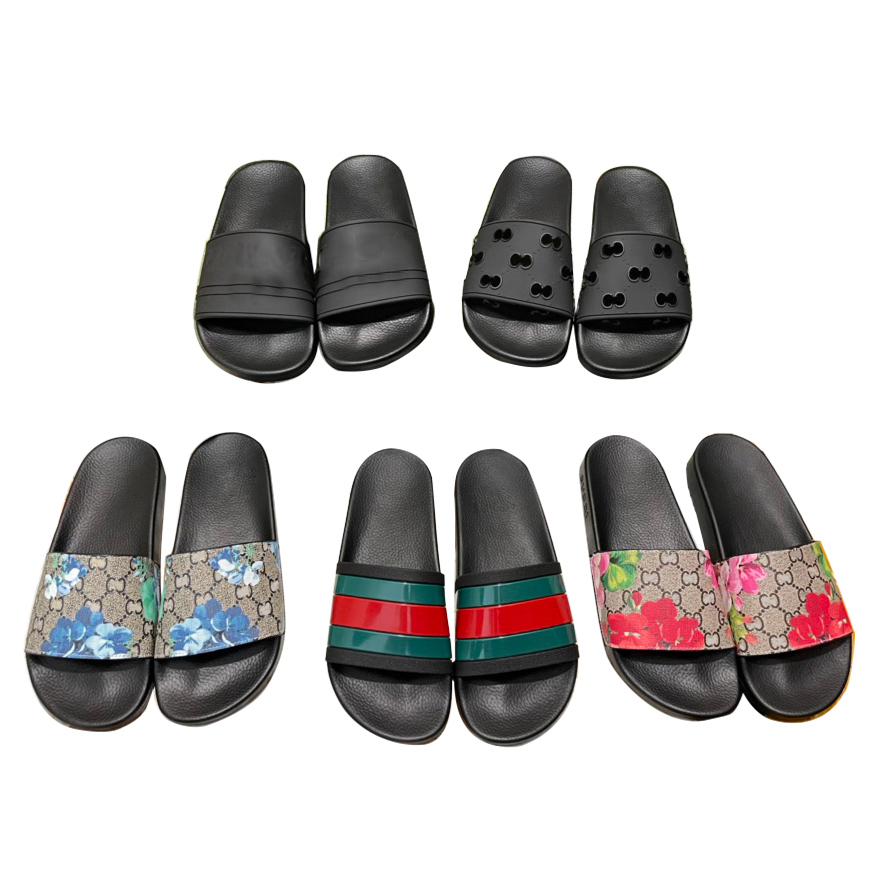 

2022 Designer Slides Mens Womens Slippers with Original Box Dust Bag bloom flowers printing leather Web Black shoes Fashion luxury summer sandals beach sneakers