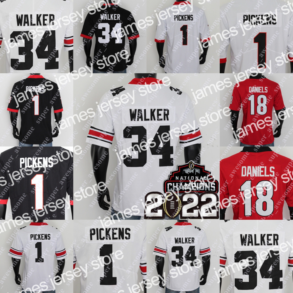 

2022 34 Herschel Walker Football Jersey Todd Gurley II Nick Chubb Jake Fromm D'Andre Swift Hines Ward David Pollack Roquan Smith Champ Bailey, Black new-champions patch