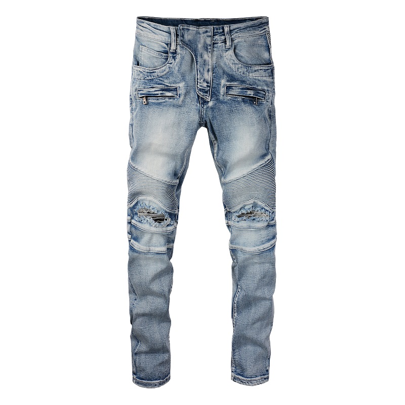 Mens Jeans Designer Jeans Men Jean Skinny Fit Washed Motocycle Denim Panelled Trousers Christmas Plus street trend Zipper chain decoration ripped St
