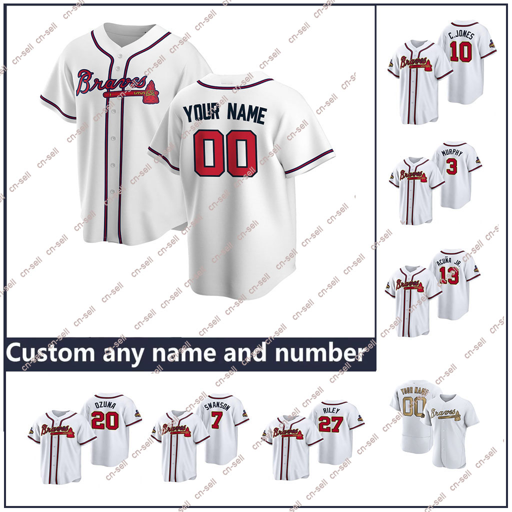 

Custom 2022 Gold Program Jersey Ronald Acuna Jr. Ozzie Albies Matt Olson Dansby Swanson Max Fried Austin Riley Eddie Rosario Ian Anderson Baseball Jerseys white, Youth red