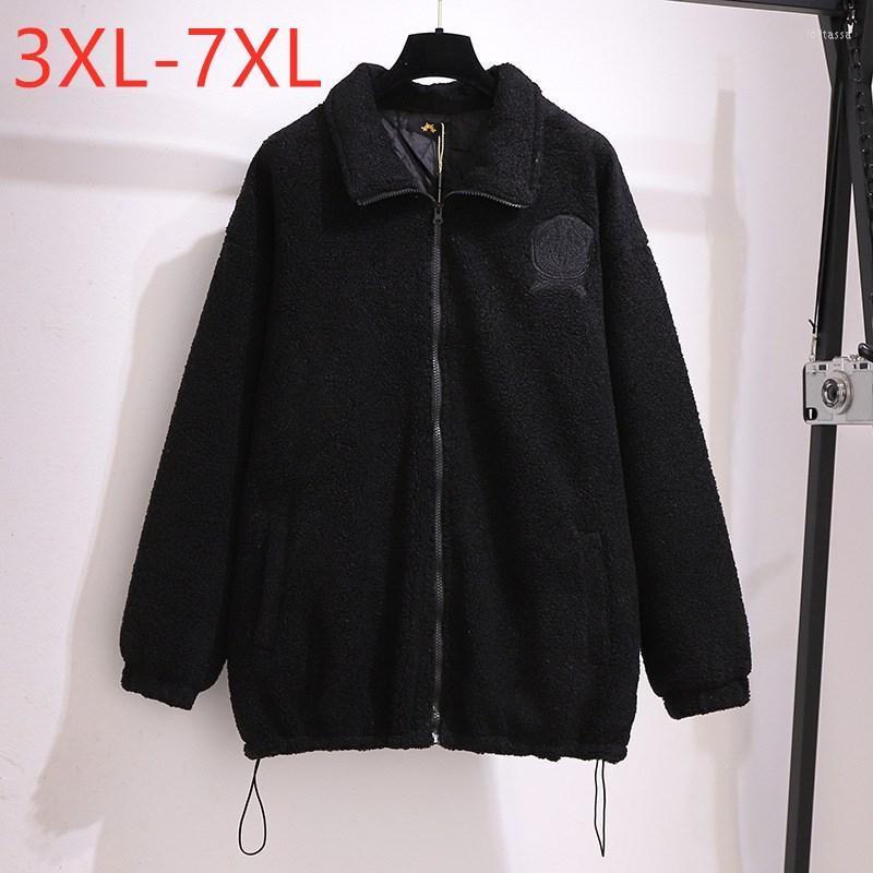 

Plus Size Outerwear & Coats Autumn Winter Women Clothing Oversize Jacket Long Sleeve Black Fleece Thick Zipper Coat 3XL 4XL 5XL 6XL 7XL Loli