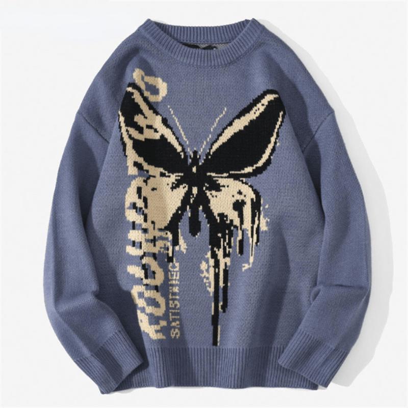 

Men's Sweaters 2022Mens SweatersHarajuku Fashion Butterfly Male Loose Tops Casual Streetwear Pullover, Black