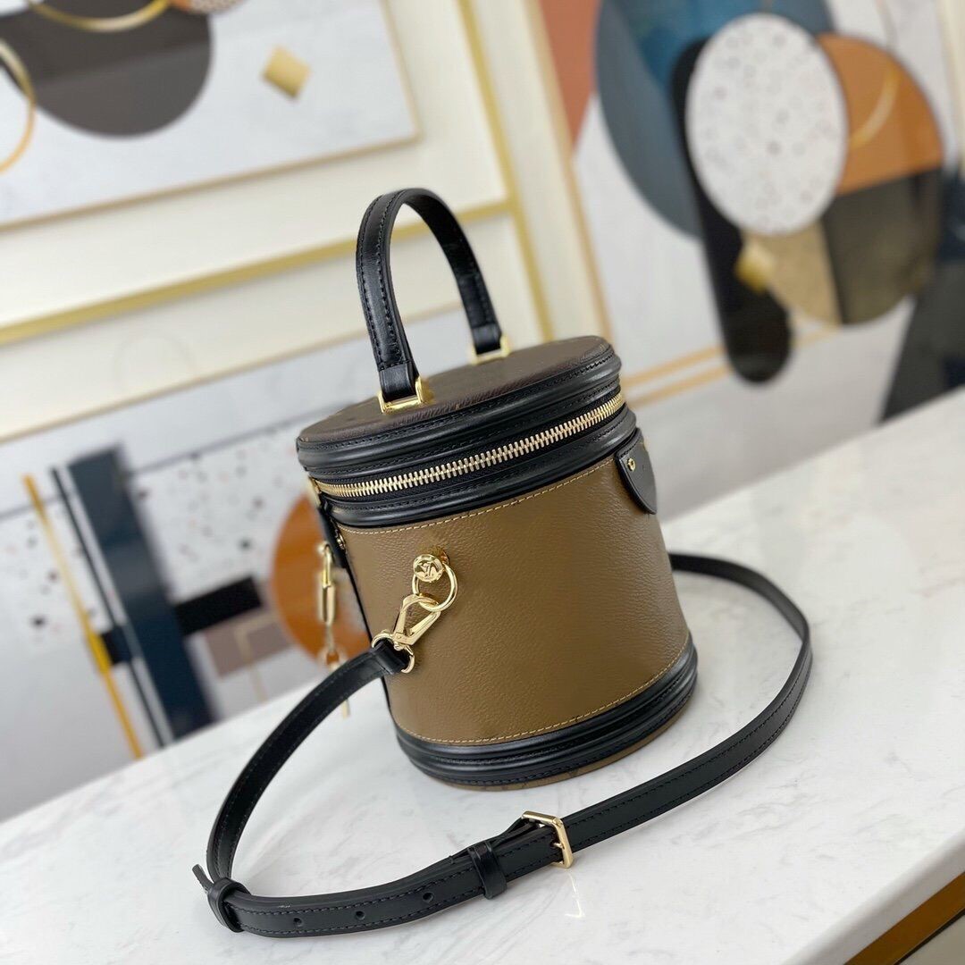 

genuine leather Cosmetic Bags Beauty Case Reverse Coated Canvas Petite Size Crossbody Removable Strap Drum Shoulder Bag One Handle 011