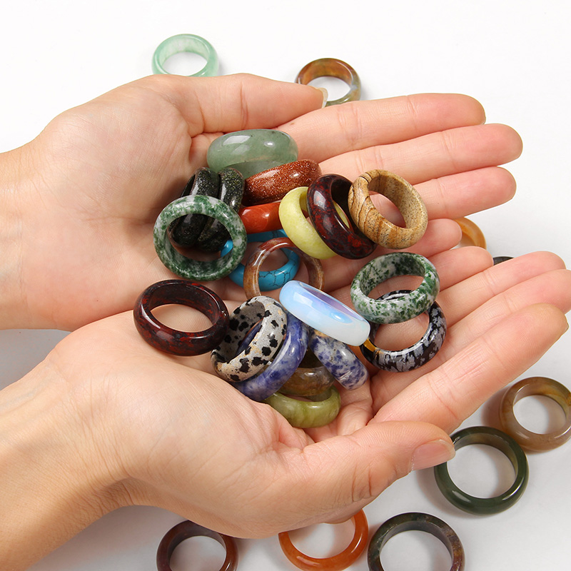 Random width 7-8mm Natural Stone Ring Agates Lapis Lazuli Finger Rings Healing Chakra Colorful Ring for Men Women Jewelry Gift-image-768147321