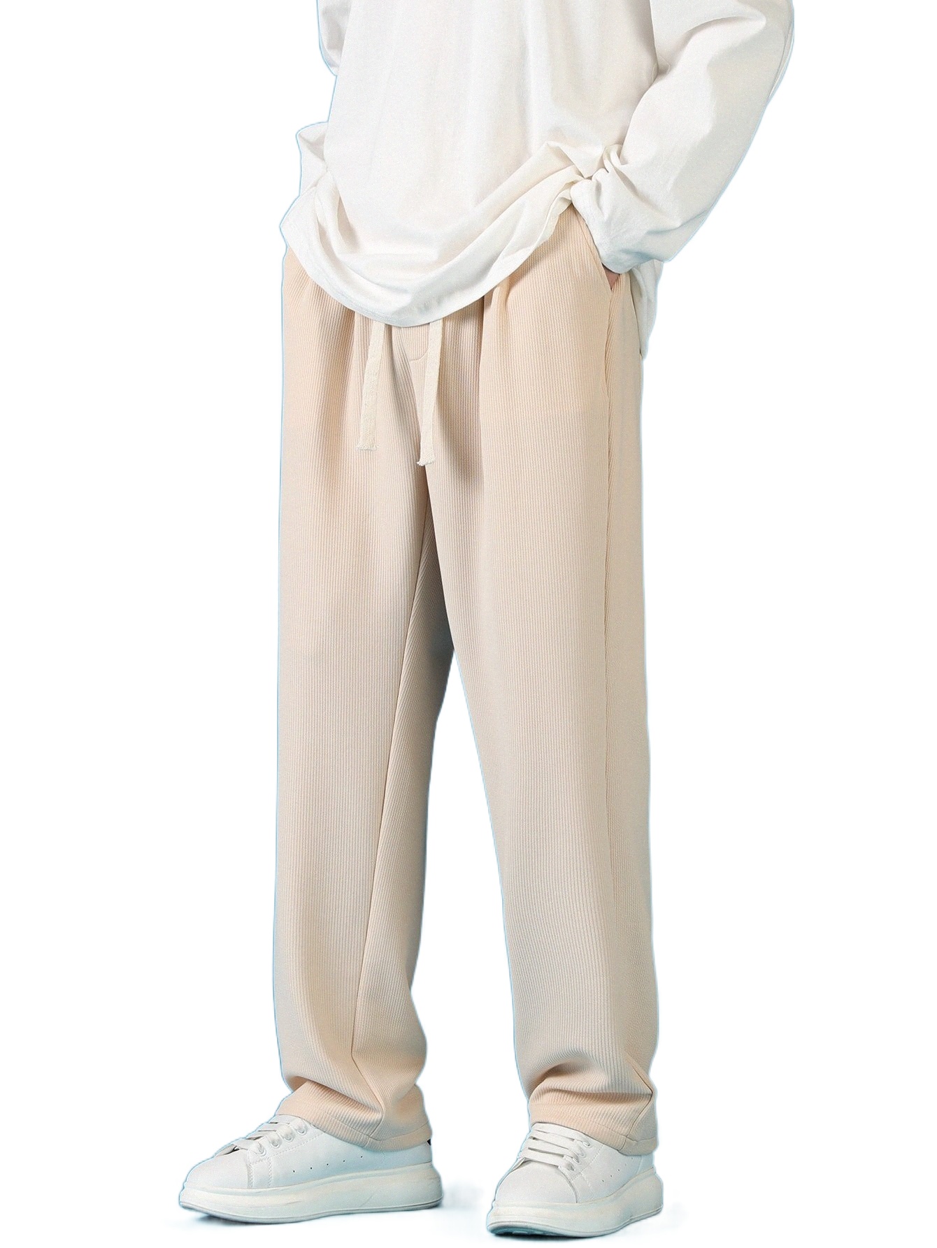 

men Slant Pocket Drawstring Waist Wide Leg Pants 68Jl#, Khaki