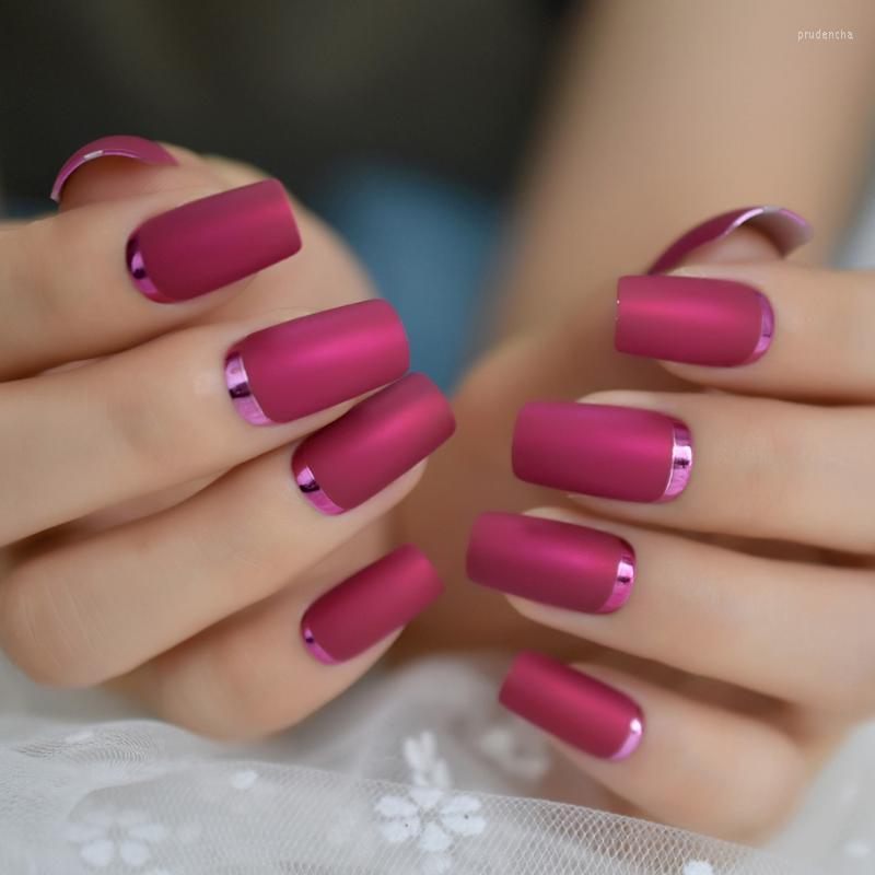 

False Nails Cocktail Purple Color Glossy Edge Charms Sexy Red Square Flase Tips Medium-Long Full Cover Supplies For Professional Prud22, L6041