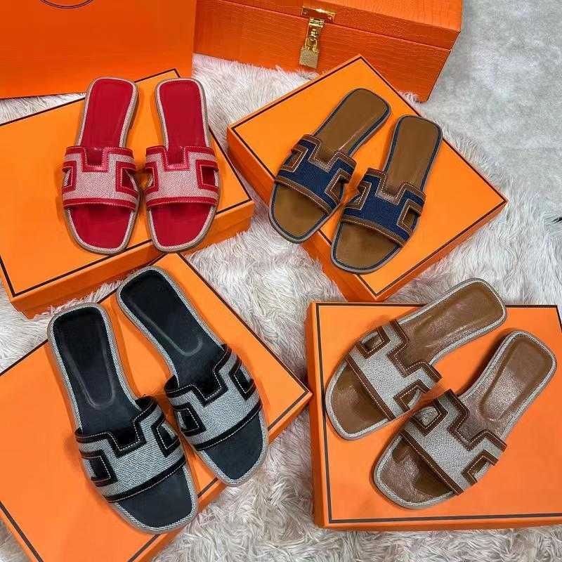 sandales de créateurs de femmes Luxury Oran Slippers Brand glissa les tongs en cuir authentiques Chaussures féminines