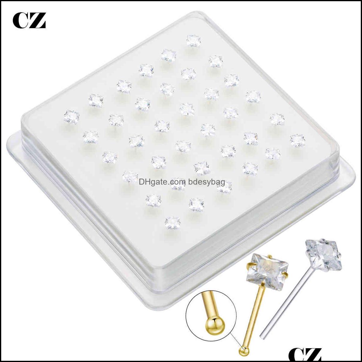 

Nose Rings Studs 36Pcs/Set 925 Sterling Sier Shiny Clear Cubic Zircon Stud Pin Indian Body Jewelry Piercing Plata Ar Bdesybag Dhwsy