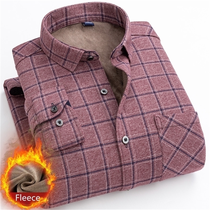

14-Color Men's Large Size Fleece Warm Plaid Shirt Classic Style Regular Fit Plus Velvet Thick Casual Shirt Male Brand Clothes 220401, 22-11