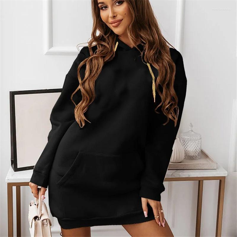 

Casual Dresses 2022 Autumn Winter Sport Women' Dress Hoodies Long Sleeve Pocket Female Black Loose Fashion Clothes Ladies