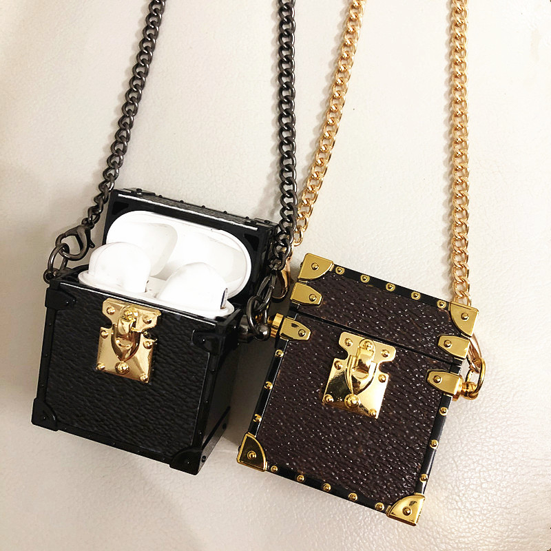 

Fashion Designer AirPods Case for 1/2 High Quality Air pods Pro Case Package airpod case Luxury Square Metal Chain Protect Shockproof Women Gift
