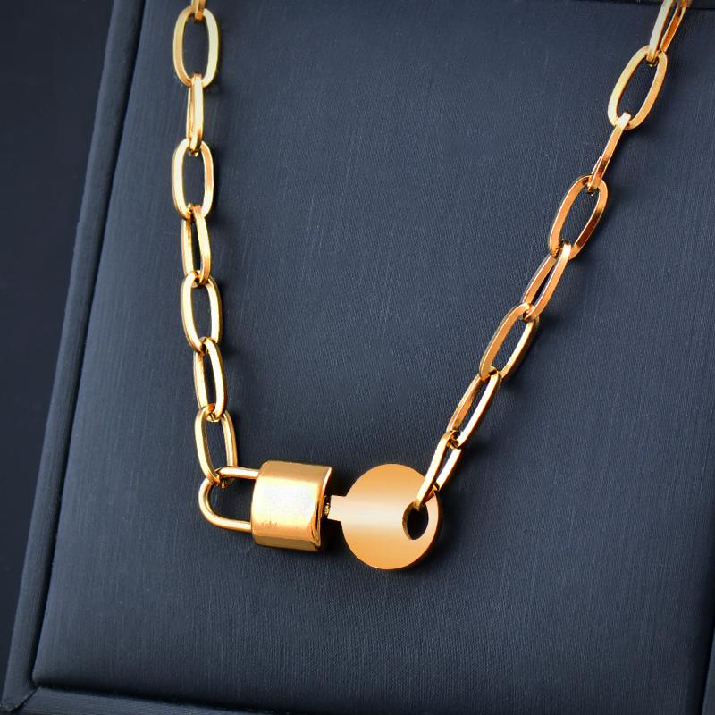 Chokers Punk Lock Key Circle Stainless Steel Pendants And Necklaces Gold Silver Color For Women Party Jewelry 2022 LK6Chokers