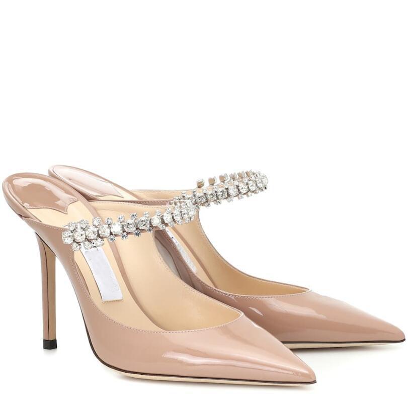 Marques célèbres Sandales Femmes Pompes Bing Pantoufle Talons Hauts Bretelles En Cristal Talons Aiguilles Sexy Bout Pointu Fête De Mariage EU35-4