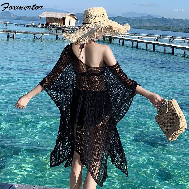 

Summer Beach Shirt Blouse 2022 Female Solid Hollow Sunscreen Thin Section Top Casual Loose Women Clothes Black White Red Women's Blouses & S