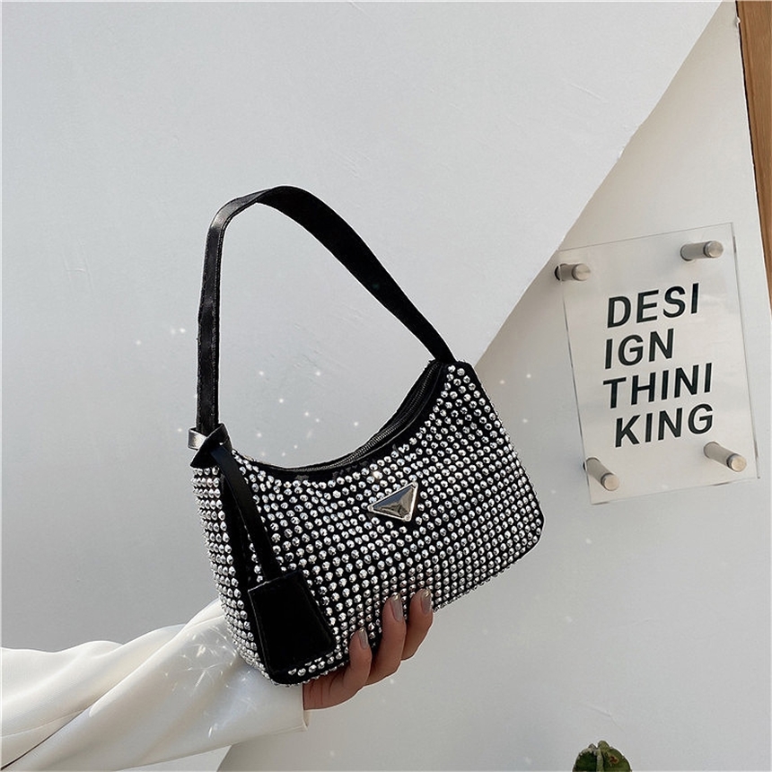 

62% OFF 2022 trendy s Hand spring new underarm fashion one shoulder bag with diamond zipper Tote Bag, White
