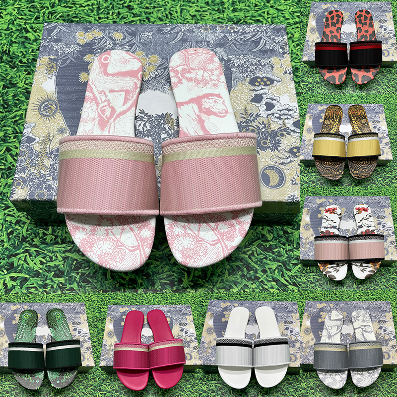

Top Sandals Designer Shoe Dway Slides slippers with box Flip Flops Summer Sandal Beach Slipper Ladies Low Heel Floral Brocade luxury loafers Striped dust bag 35-42, Double box