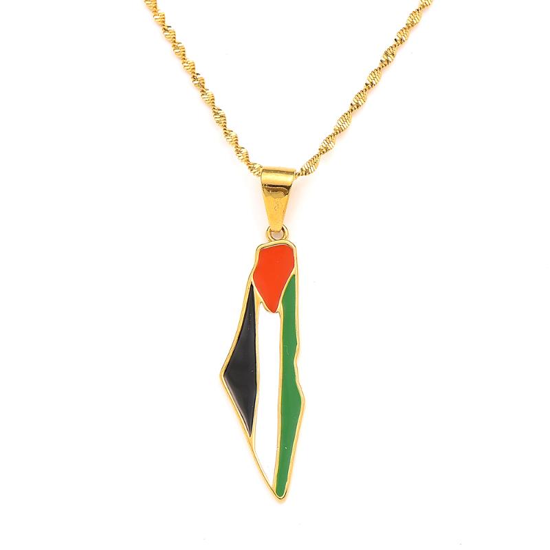 

Pendant Necklaces Gold Color Palestine Map National Flag & Necklace For Women Men, Country Jewelry