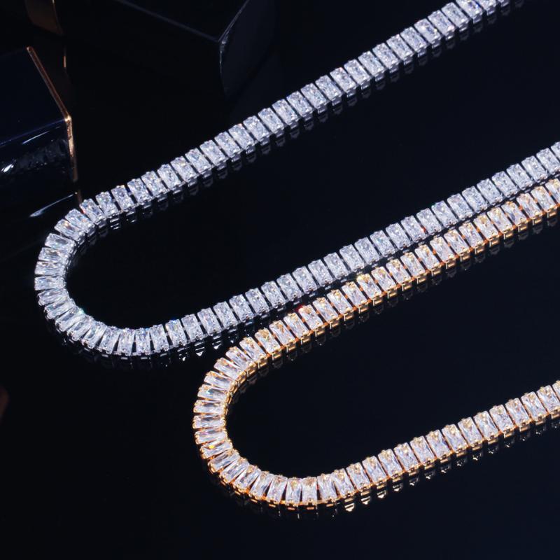 

Chains BeaQueen White Gold Color Women Neck Chain Trendy Engagement Jewelry Rectangle Cubic Zirconia Stone Setting Tennis Necklace N018Chain