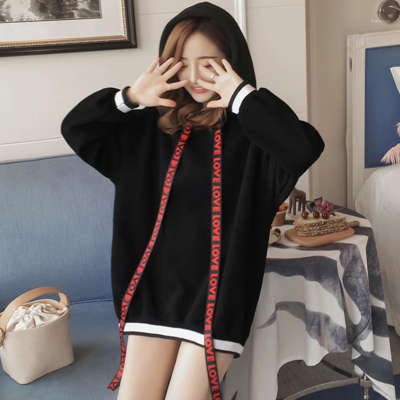 

Women's Hoodies & Sweatshirts #2614 Autumn Long Sleeve Big Size Casual Loose Sweatshirt Girls Cotton Fashion Korean Thick Tops Female Lady, Black