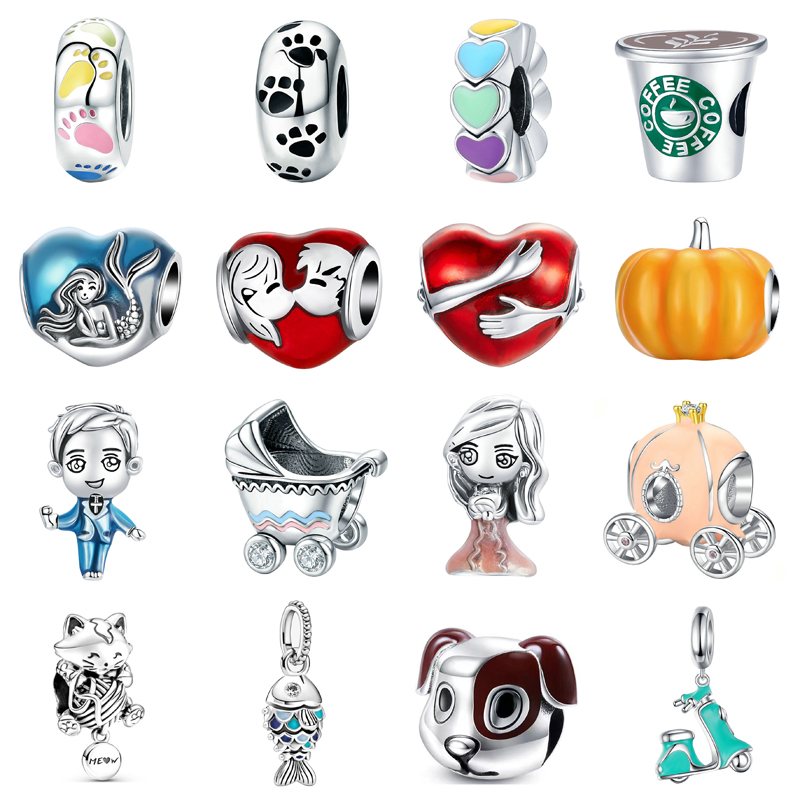 

925 Silver Charm Beads Dangle Pumpkin Baby Carriage Kitten Fish Bead Fit Pandora Charms Bracelet DIY Jewelry Accessories