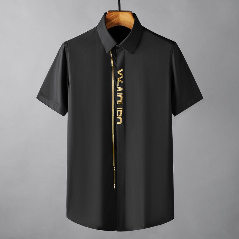 

Men's Casual Shirts Minglu Cotton Male Luxury Letter Embroidery Short Sleeve Business Mens Dress Summer Slim Party Man ShirtsMen's, White