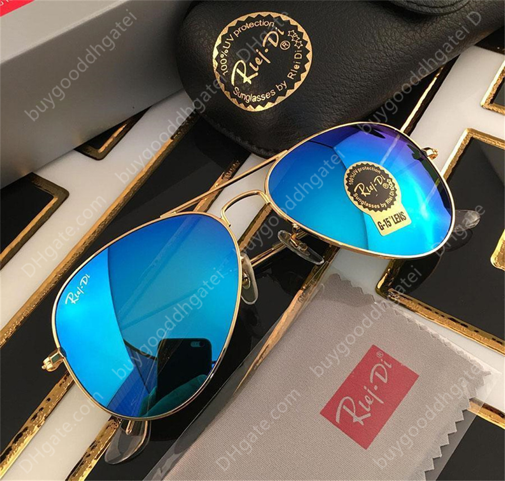 

1pcs Designer Brand Classic Pilot Sunglasses Fashion Women Sun Glasses Uv400 Gold Frame Green Mirror 58mm Lens with Box