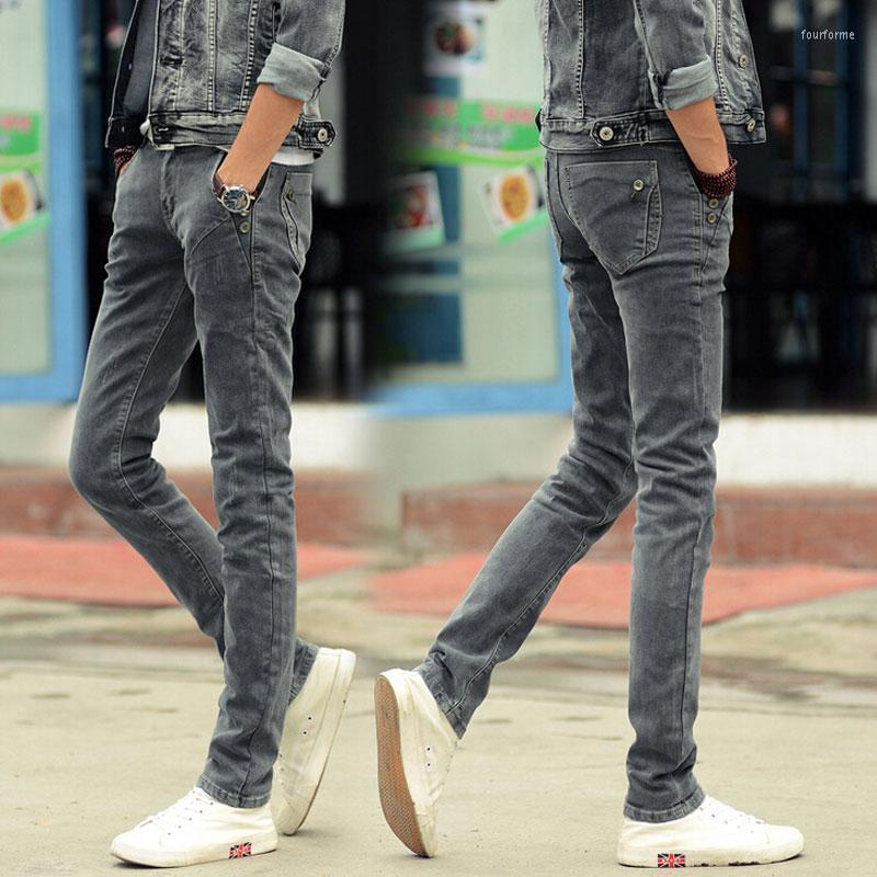 Wholesale-Mens Skinny Jeans 2022 Fashion Slim Stretch Mens Denim Pants Cool Designer Casual Elastic Gray-image-790398408