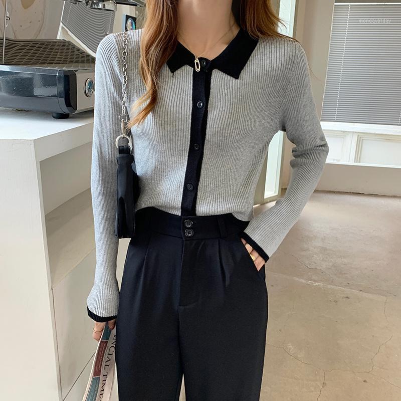 Pulls pour femmes col Cmaz lâche Style coréen élégance rétro ralenti tricoté Cardigan manteau couleur correspondant chandail