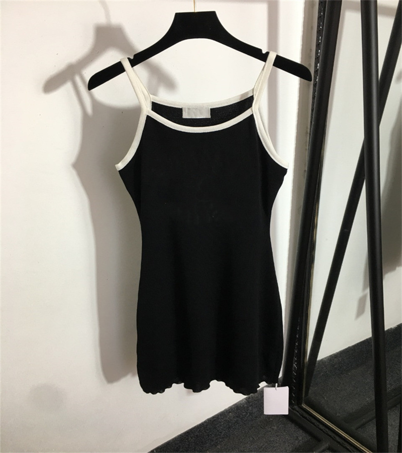 

Elegant Slip Knitted Dress Casual Women For Summer With Letter Sticker Letters Knit Slimming Sundress For Lady, Black