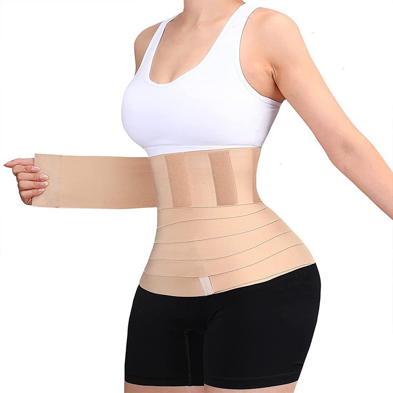 

Snatch Me Up Bandage Wrap Waist Trainer Body Shaper Belly Control Sauna Sweat Fat Burning Trimmer Tape Sheath Compressive Girdle, Beige