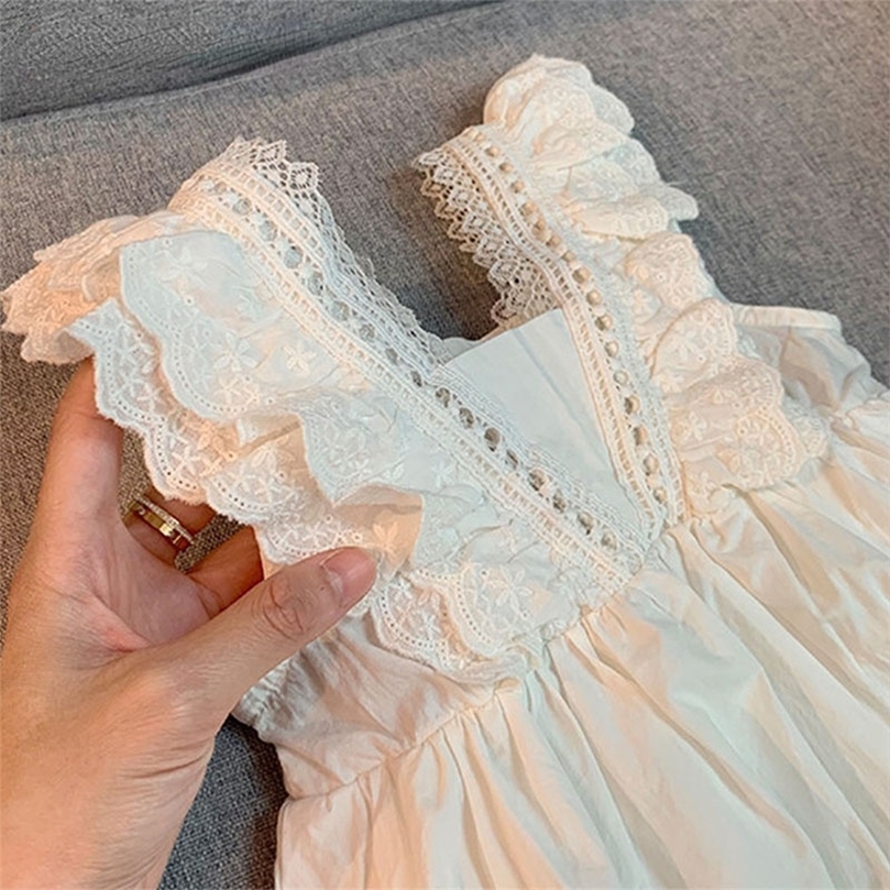 Kids Girls Dresses Summer Lace Princess Dresses Children Solid color Clothing Baby Wedding Party Vestidos 220707
