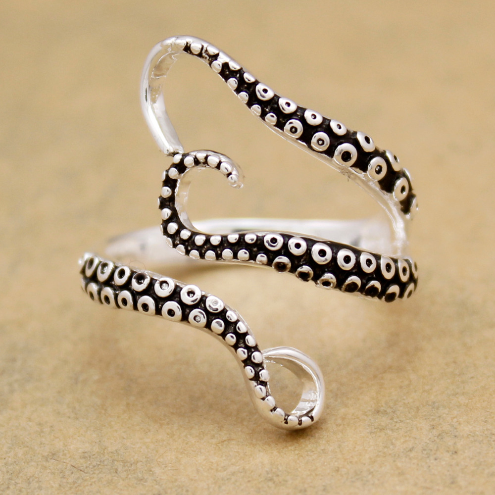 

Vintage Silver Plated Gold Stainless Steel Kraken Octopus Tentacles Band Finger Ring Gift Goth Punk Fancy Dress Jewerly