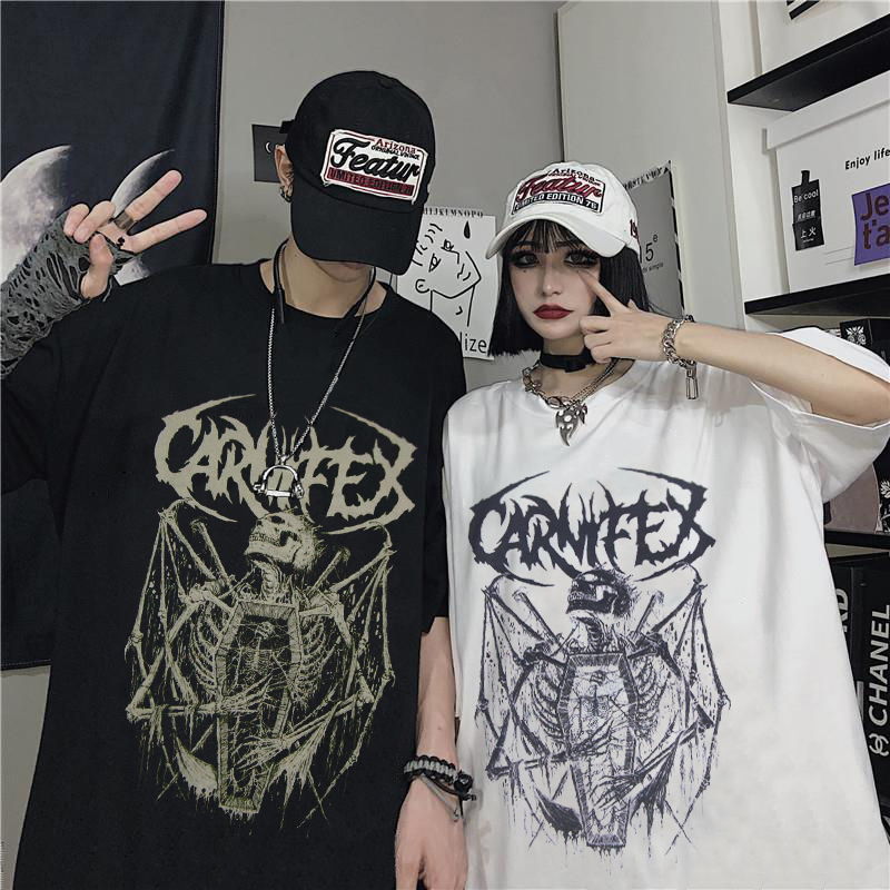 

Summer Goth Female Tee Aesthetic Loose men and womenT shirt Punk Dark Grunge Streetwear gothic Top T shirts Harajuku y2k Clothes 220712, White-03