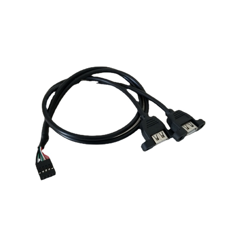 Dual USB Type A Female Panel Mounting Adaprter to Dupont USB 9Pin Extension Cable can be Fixed with Screws for PC Chassis 50cm-image-771737945
