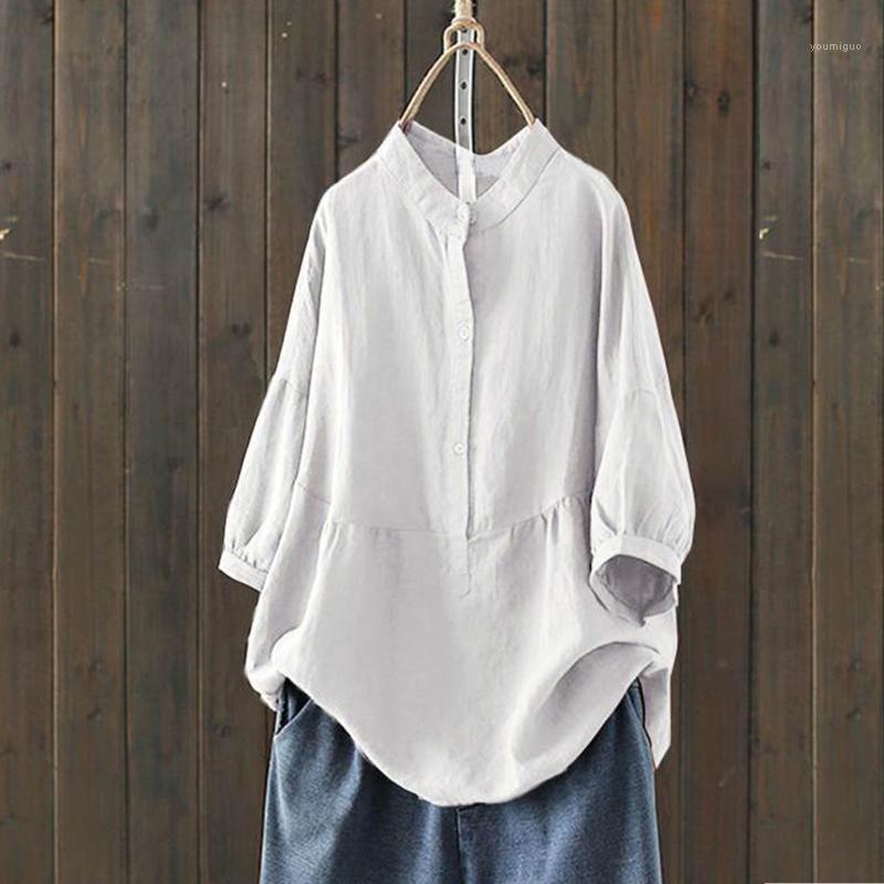 

Women' Blouses & Shirts White Blouse Women 2022 Long Sleeve Buttons O-neck Casual Loose Solid Black Pullover Office Blusa Feminina