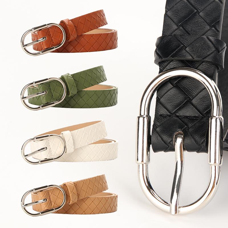 

Belts Woven Texture Fashion Versatile Ladies Alloy Pin Buckle Belt Decorative Clothes Skirt Trend Pu BS1075Belts, White