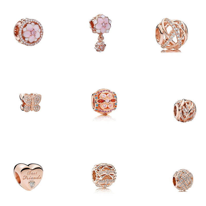 

New s925 Sterling Silver Loose Beads Beaded Charm Rose Gold Women's Designer Original Fit Pandora Bracelet Jewelry Fashion Trinket Jewelry DIY Ladies Gifts