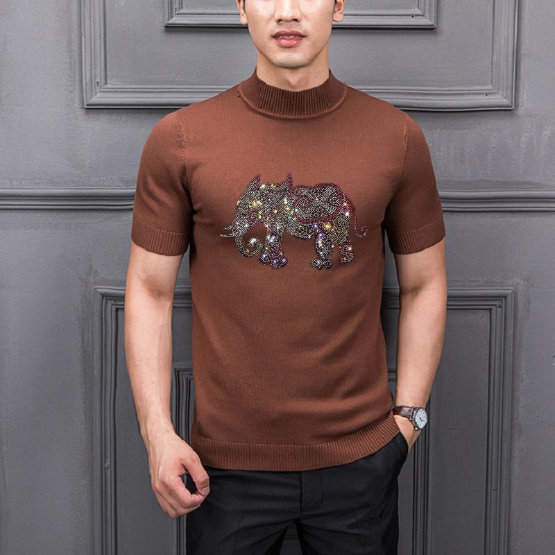 

Men's Sweaters Fashion 3D Pattern Heavy Industry Drilling Short Sleeve Personality Loose Trend Pullover Slim Brand Men's T-Shirt Sweater, As shown asian size