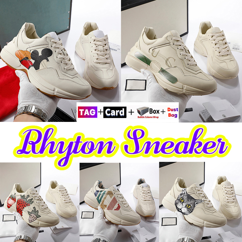 

Designer Rhyton Running Shoes Leather mens Women Sneaker Red Tennis mouse Printed Strawberry mouth print vintage treated worldwide breathable men Sneakers, No.13- strawberry printed