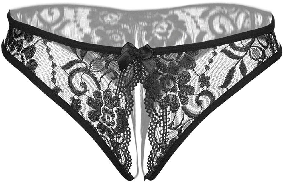 

Women's Plus Size Underwear Sexy Floral Lace Briefs With Cute Bow CenterWomen's, Black
