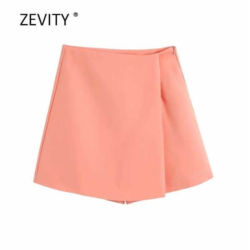 

Zevity women sweet candy color casual slim Shorts Skirts office ladies chic side zipper shorts pantalone corto P881 210603, Bb p881