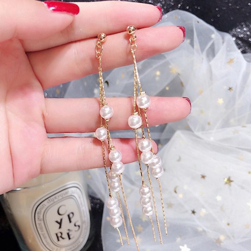 

Dangle & Chandelier Ruifan Tassel Pearls Gold Color Long Drop Earrings For Women Girls Trendy Wedding Party Jewelry Anti-Allergy YEA262Dangl