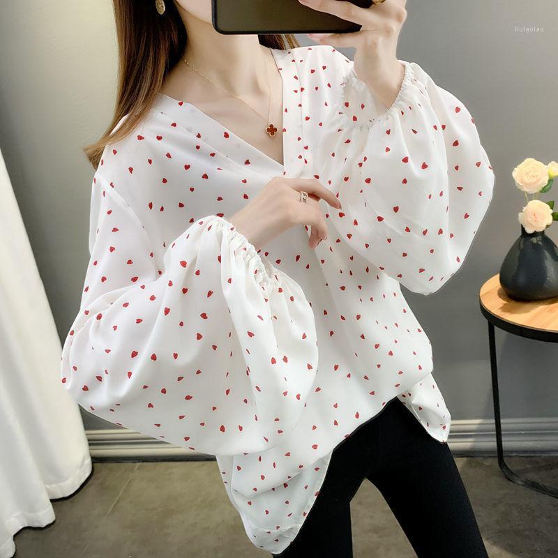 

Women's Blouses & Shirts European And American Style Lantern Sleeve Loose Printed Chiffon Shirt Spring Summer 2022 Pullover Jacket, Khaki